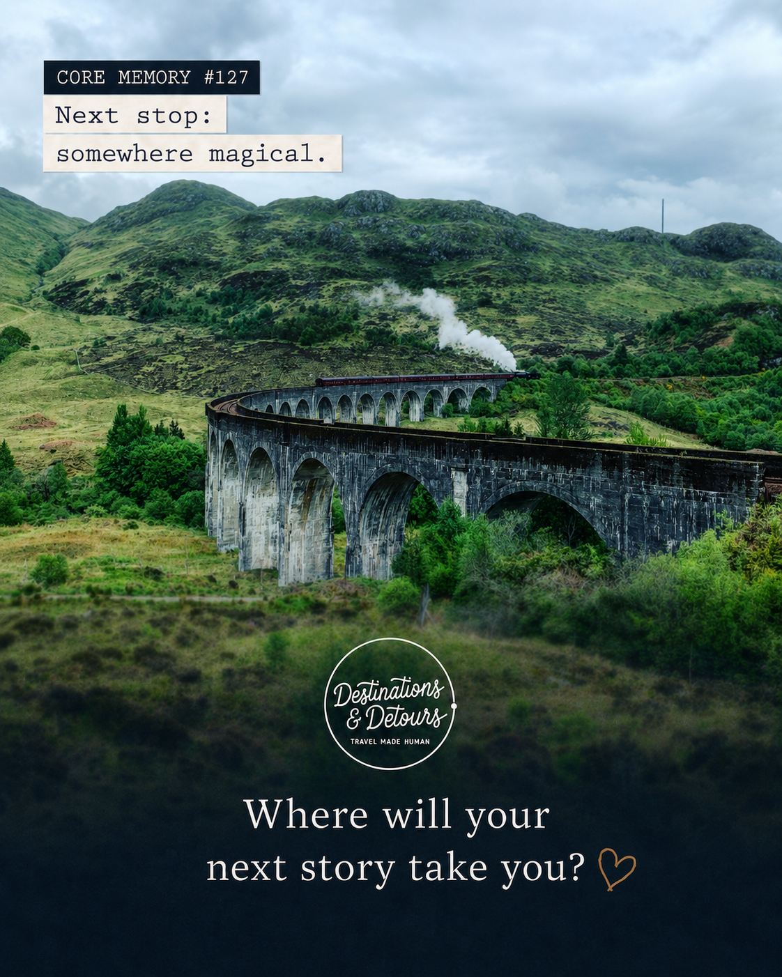 Travel campaign featuring the Jacobite train in Scotland