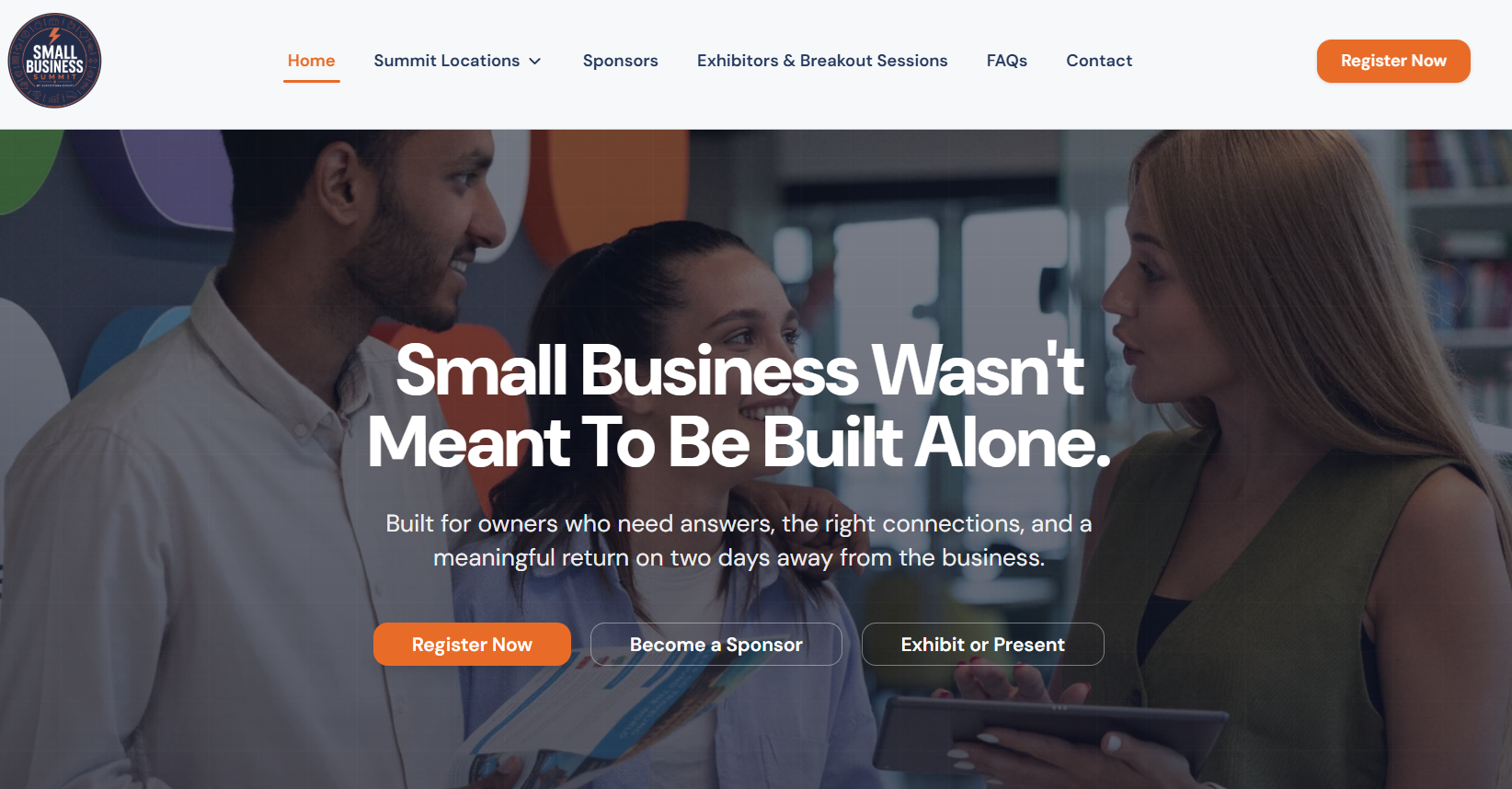 Small Business Summit campaign webpage for an emerging multi-city event series